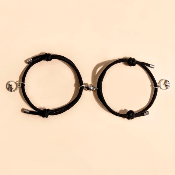 Jewelry - Silver Wave Pendants on Black String Bracelet